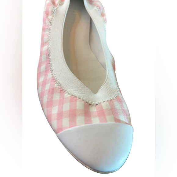 CHANEL Ballerines Light Pink Fabric White Leather Trim Flats EU 35.5 US 5 - Picture 10 of 11